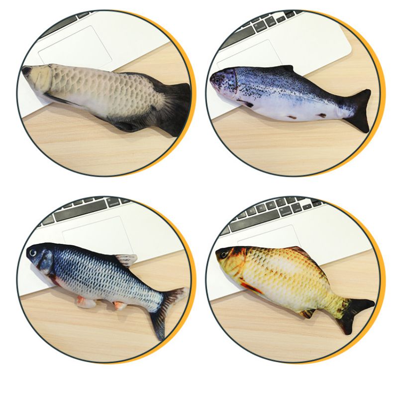 Electric Flopping Fish Cat Toy – 11.8 in Soft Plush Fish with Catnip Pocket, Tap-Activated