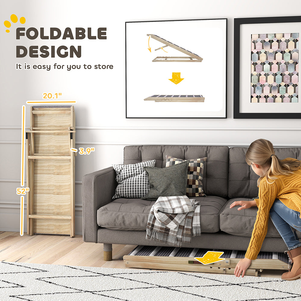 Foldable Wooden Dog Ramp for Couch, Bed or Car with 4 Height Settings and Carpet Surface โ view 8