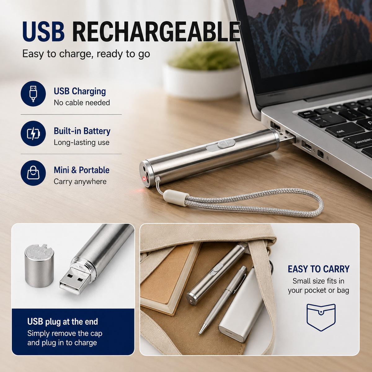 3-in-1 USB Rechargeable Pet Laser Pointer โ Red Laser, UV Light & LED Flashlight Pen โ view 3