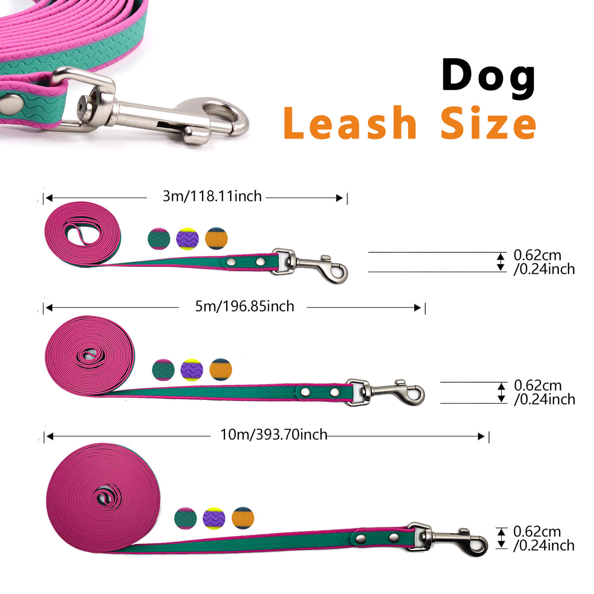 Two-Tone Waterproof Dog Training Leash – PVC Coated Long Line for Recall, 10, 16 & 33 ft – view 3