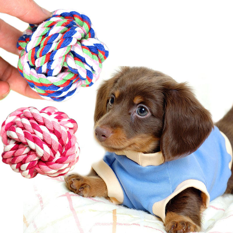 Braided Cotton Rope Ball Dog Toy – 2.8 in Chew & Fetch Ball in Pink, Blue or Multicolor – view 2