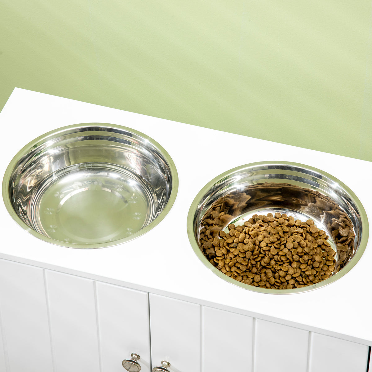 Elevated Dog Bowl Stand with 44 L Storage Cabinet & 2 Stainless Steel Bowls for Large Dogs, White โ view 8