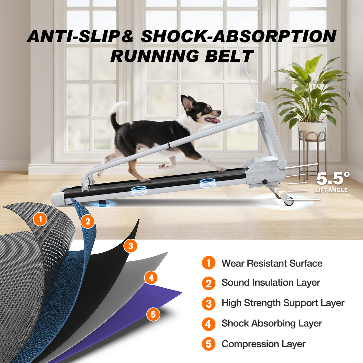 Quiet Dog Treadmill for Small & Medium Dogs – 41 x 16 in Belt, 0.5–6 mph, Foldable – view 4