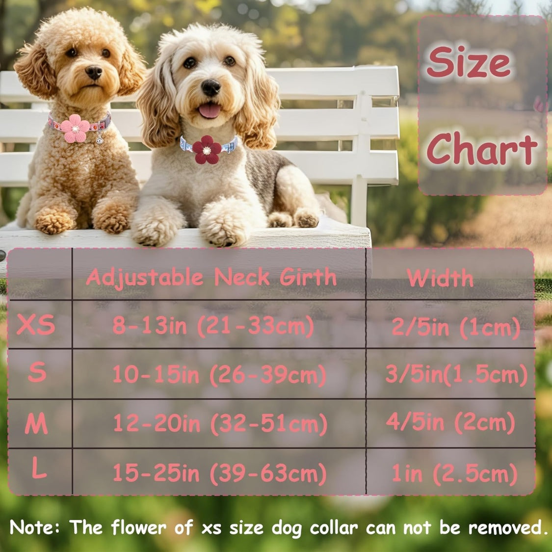 Flower Dog Collar with Bell โ Cute Floral Cotton Collar for Small Girl Dogs, Adjustable, Pink โ view 7