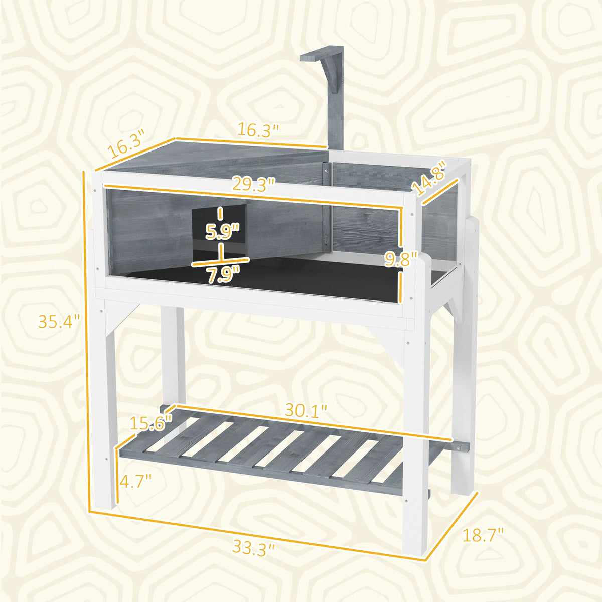 Fir Wood Tortoise House with Basking Room โ Clear Panels, Lamp Holder & Tray, Gray & White โ view 5