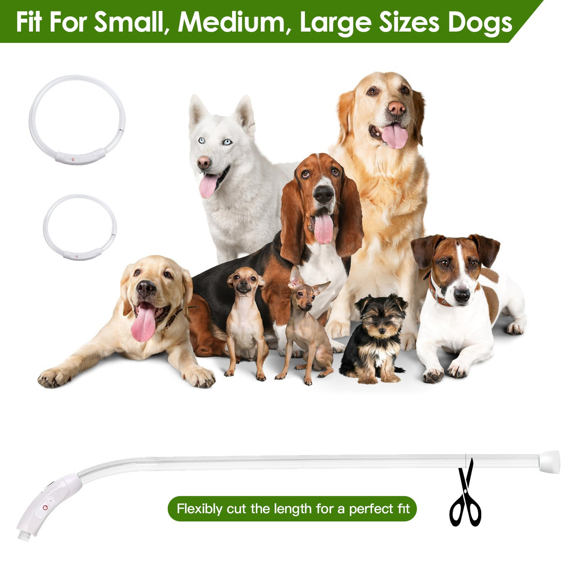 USB Rechargeable LED Dog Collar – Cuttable Glow Collar, 3 Light Modes, Multi-Color – view 2