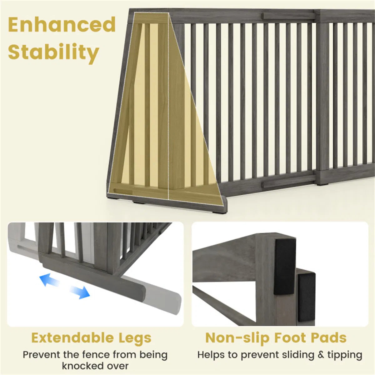 Expandable Wooden Pet Gate – 22 in Tall, Freestanding, 28–80 in Wide, Gray – view 3