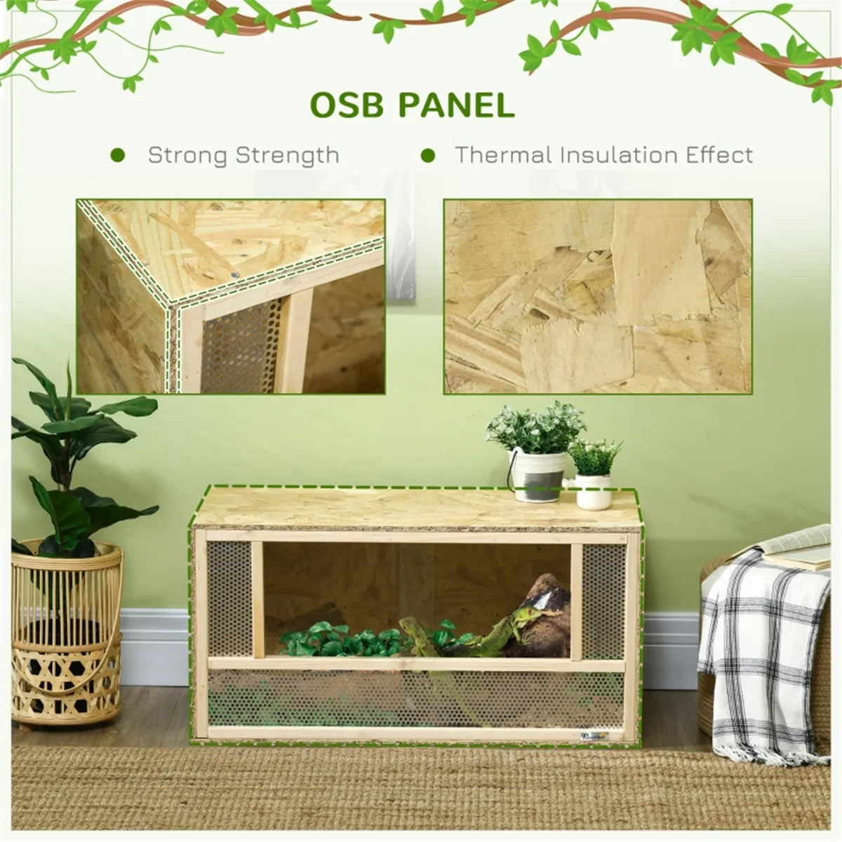 Wooden Reptile Terrarium with Glass Sliding Doors & Mesh Vents, 31.5 in Natural Wood โ view 6