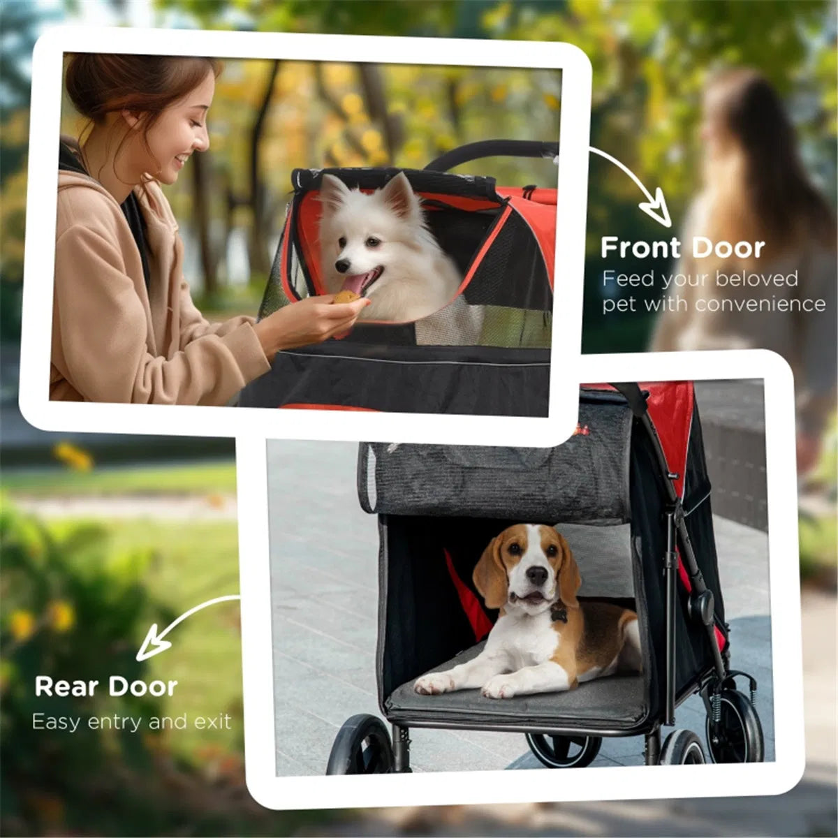 Foldable Dog Stroller for Medium & Large Dogs – One-Step Fold, Shock Absorbers, Up to 66 lbs, Black/Red – view 6