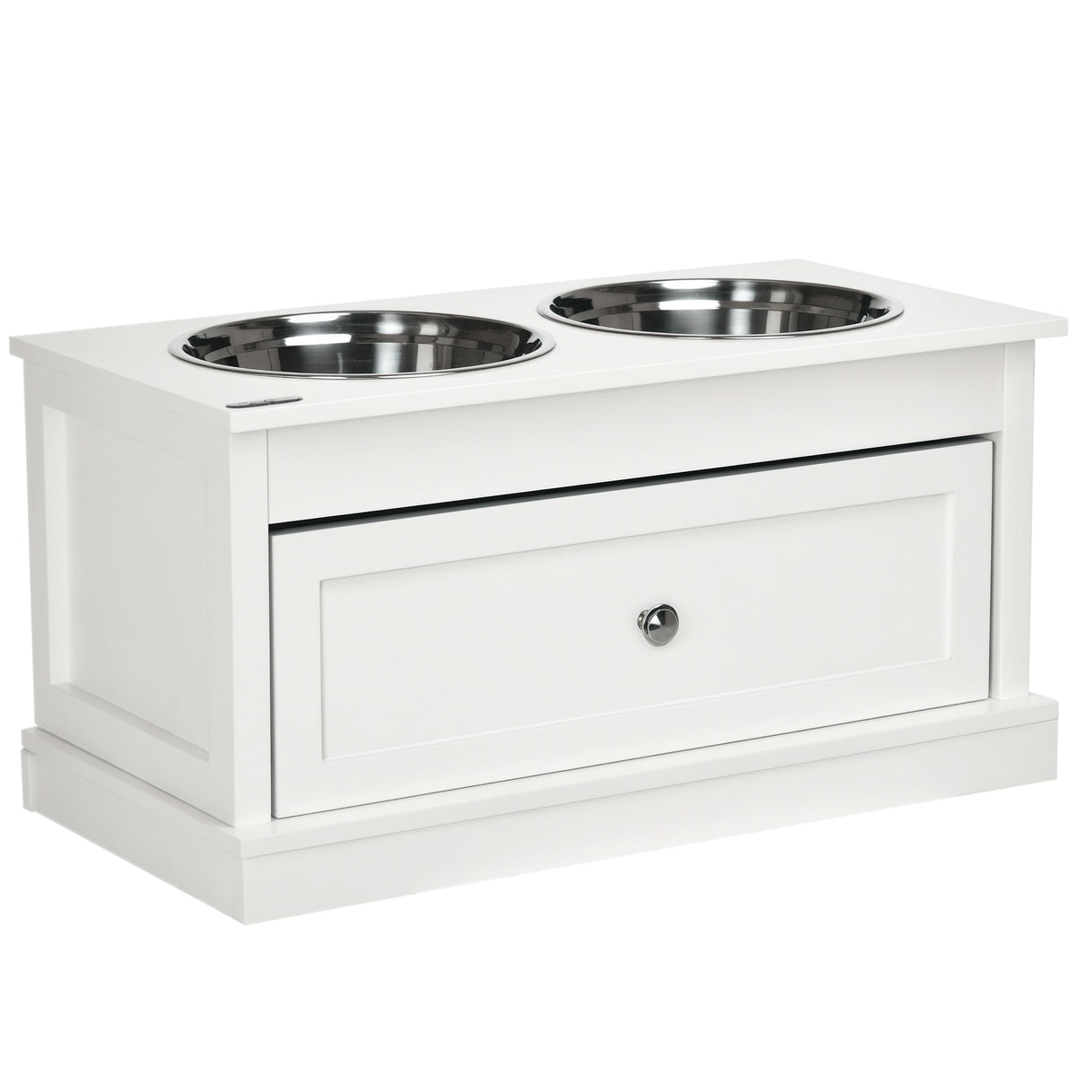 Elevated Dog Bowl Stand with 11L Storage Drawer & 2 Stainless Steel Bowls for Large Dogs, White โ view 9