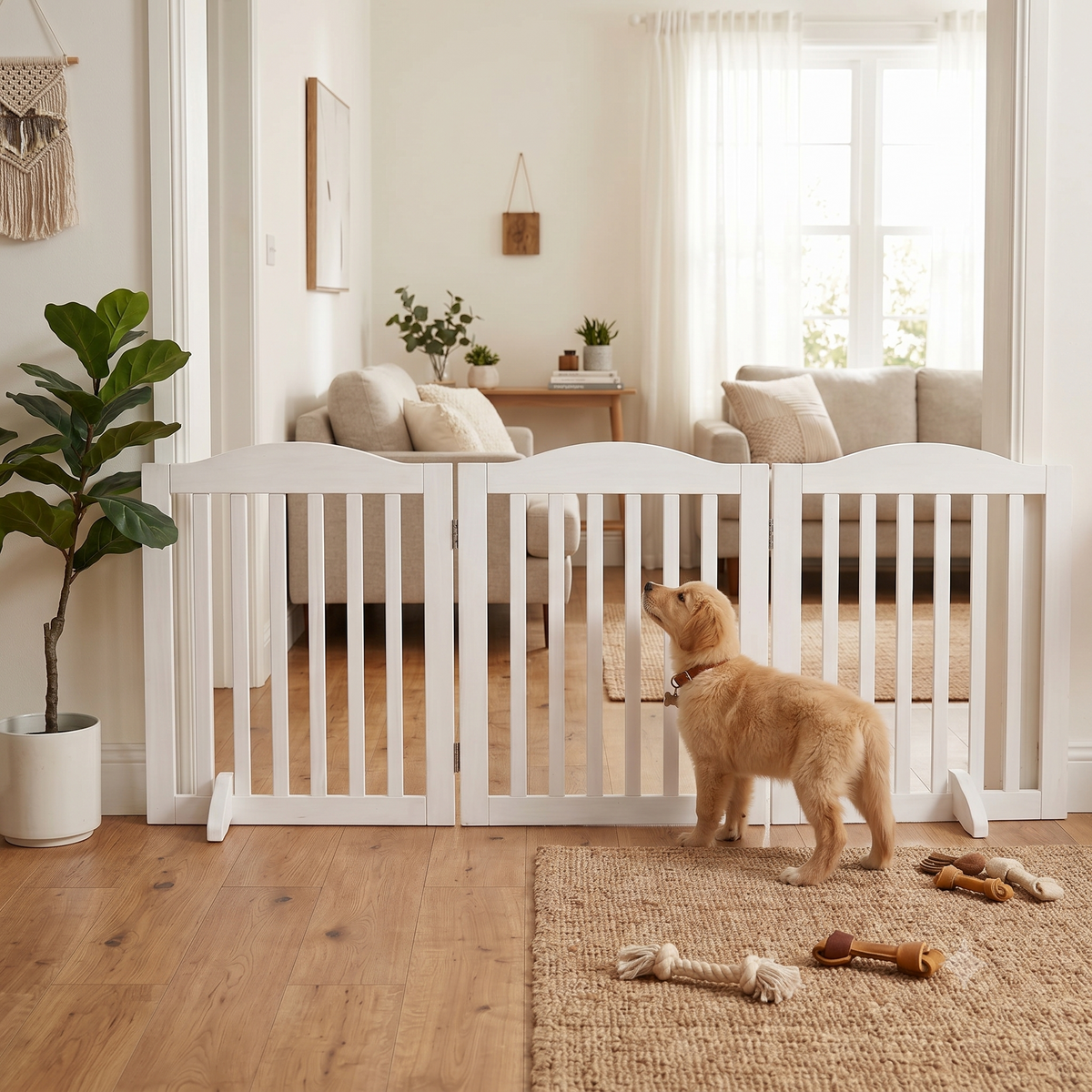 Freestanding Foldable Wooden Dog Gate โ 3 Panels, 24 in Tall, White โ view 6