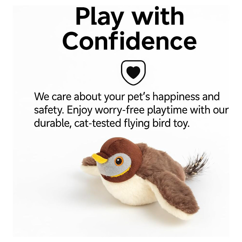 USB Rechargeable Flapping Bird Cat Toy, Chirping Plush Sparrow with Real Feathers and Catnip โ view 4