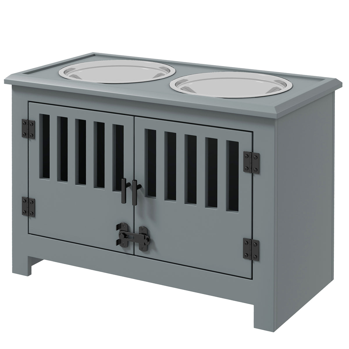 Raised Dog Feeding Station with 37L Storage Cabinet & 2 Stainless Steel Bowls, Gray โ view 9