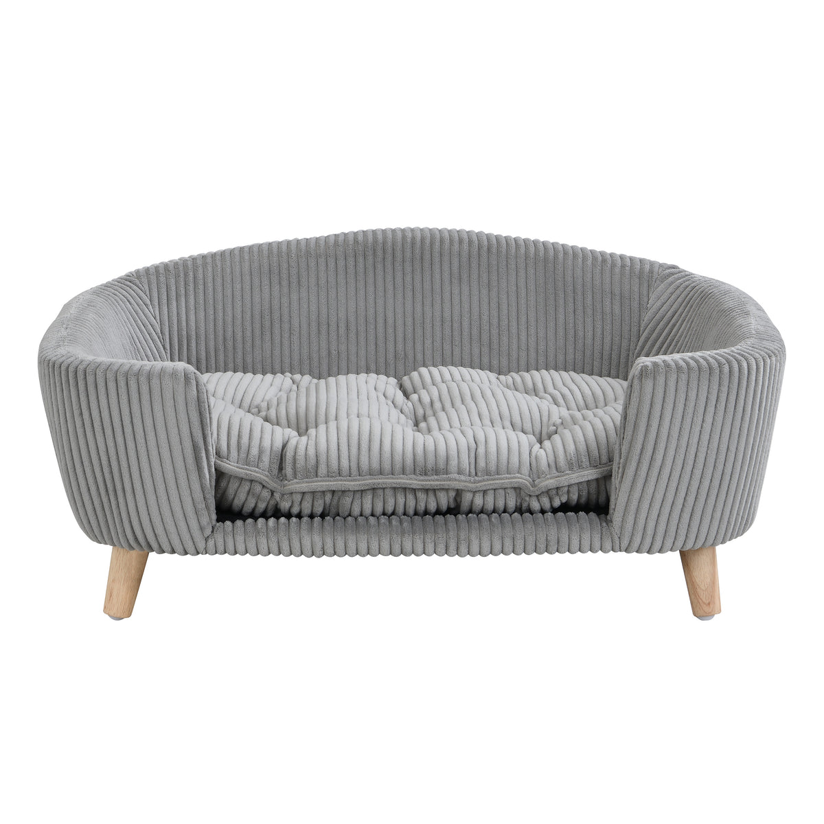Elevated Dog Bed for Small Dogs โ Corduroy Couch, Rubber Wood Legs, Supportive Foam, Grey โ view 6