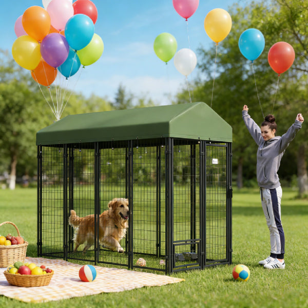 Large Outdoor Dog Kennel with Cover & Rotating Bowl โ 94.5 x 48 x 72 in โ view 7