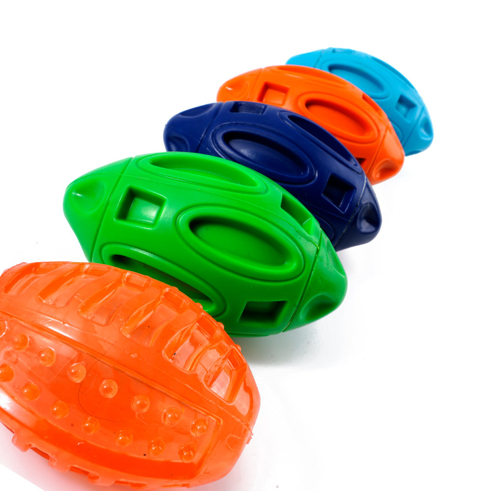 Squeaky Rubber Rugby Ball Dog Toy – Bouncy Football Shape for Toss & Fetch, 4 Colors – view 7
