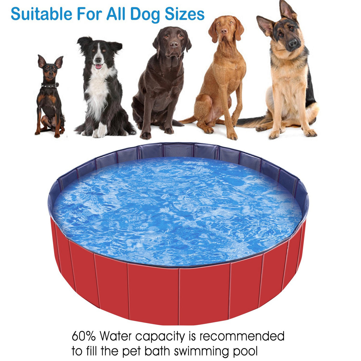 Foldable Pet Bathing Pool, 63 x 63 x 11.8 in โ PVC Dog Bath Tub with Drain Valve โ view 3