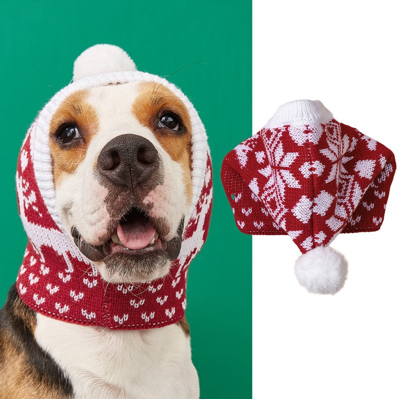 Christmas Knit Pet Hat with Pom-Pom – Snowflake Designs – view 6
