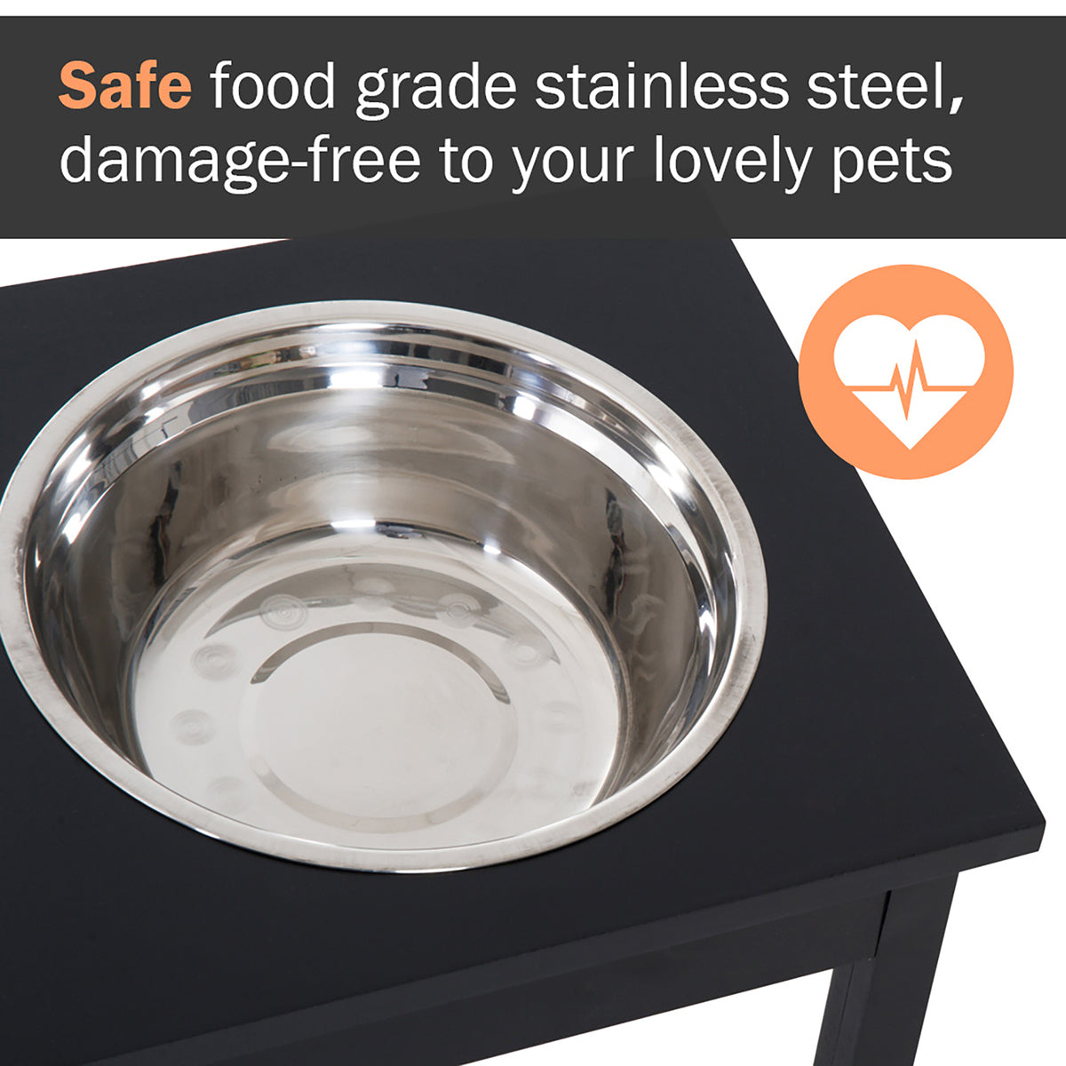 23 in Wooden Elevated Dog Feeding Station with 2 Stainless Steel Bowls, 2 L Each, Black โ view 6