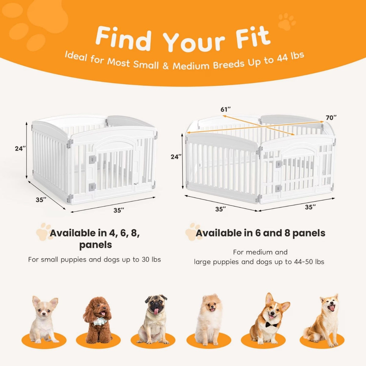 Foldable Plastic Dog Playpen โ Rounded Corners, Easy to Clean, Indoor & Outdoor, Black or White โ view 4