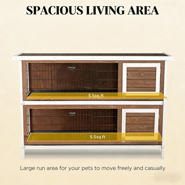 2-in-1 Wooden Rabbit Hutch – Divided Rooms, 4 Doors, Removable Trays, Asphalt Roof, for 2 Rabbits – view 3