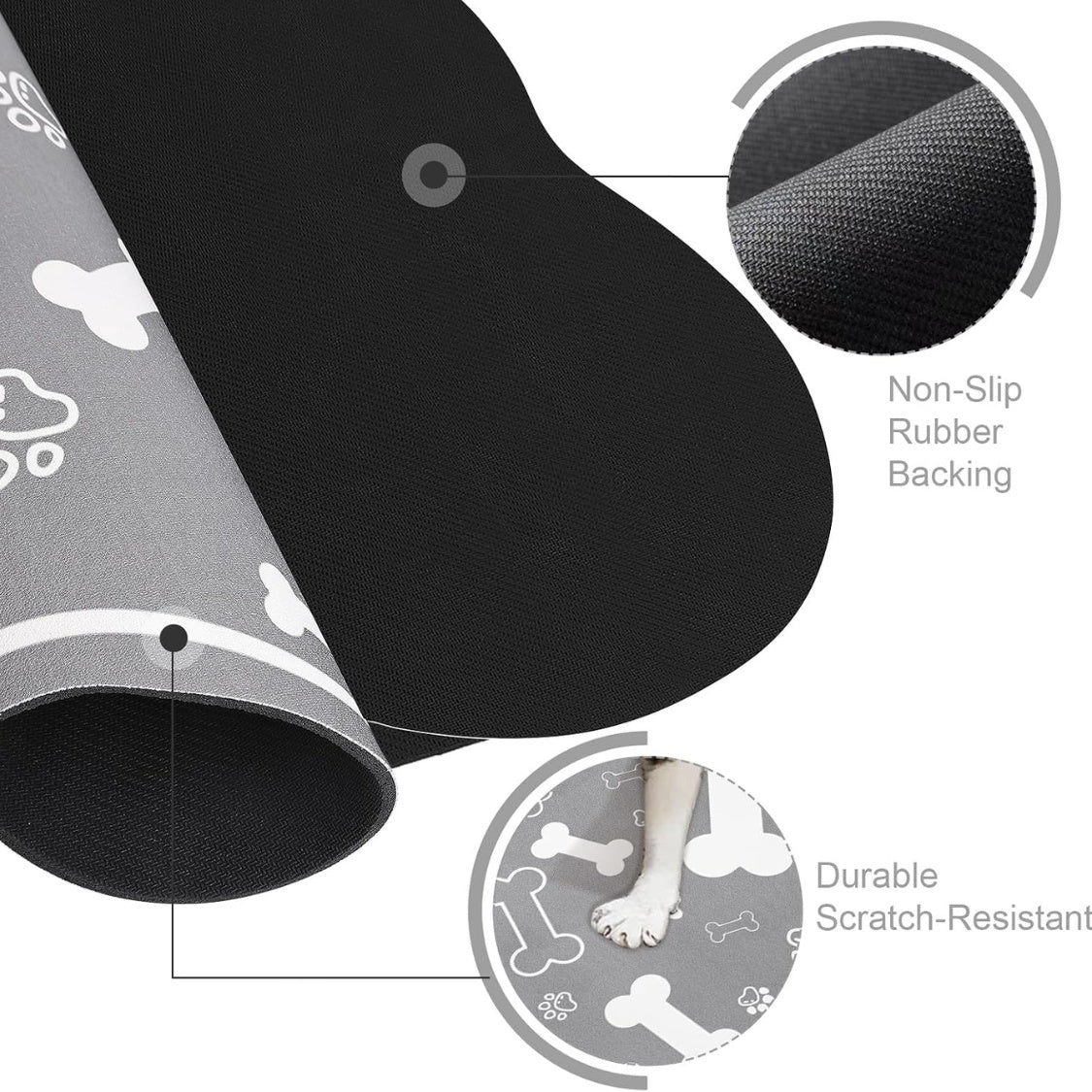 Bone-Shaped Absorbent Pet Feeding Mat with Rubber Non-Slip Backing, Grey โ view 5