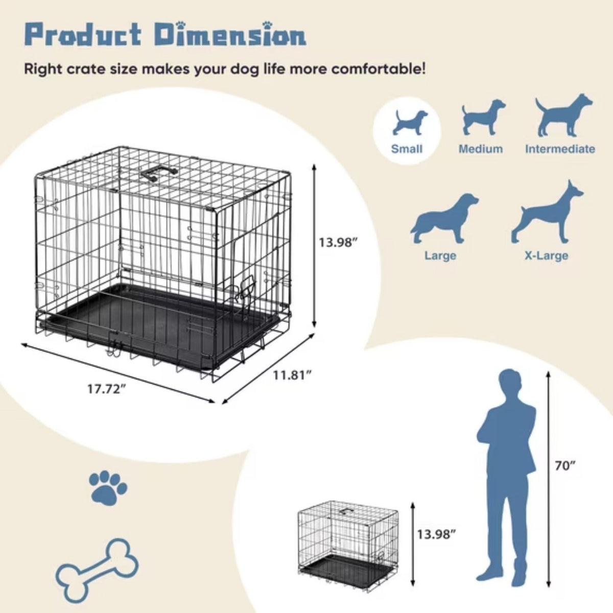 Foldable Metal Dog Crate โ Removable Tray, Carry Handle, Secure Locks, for Small Pets, 18-Inch โ view 2