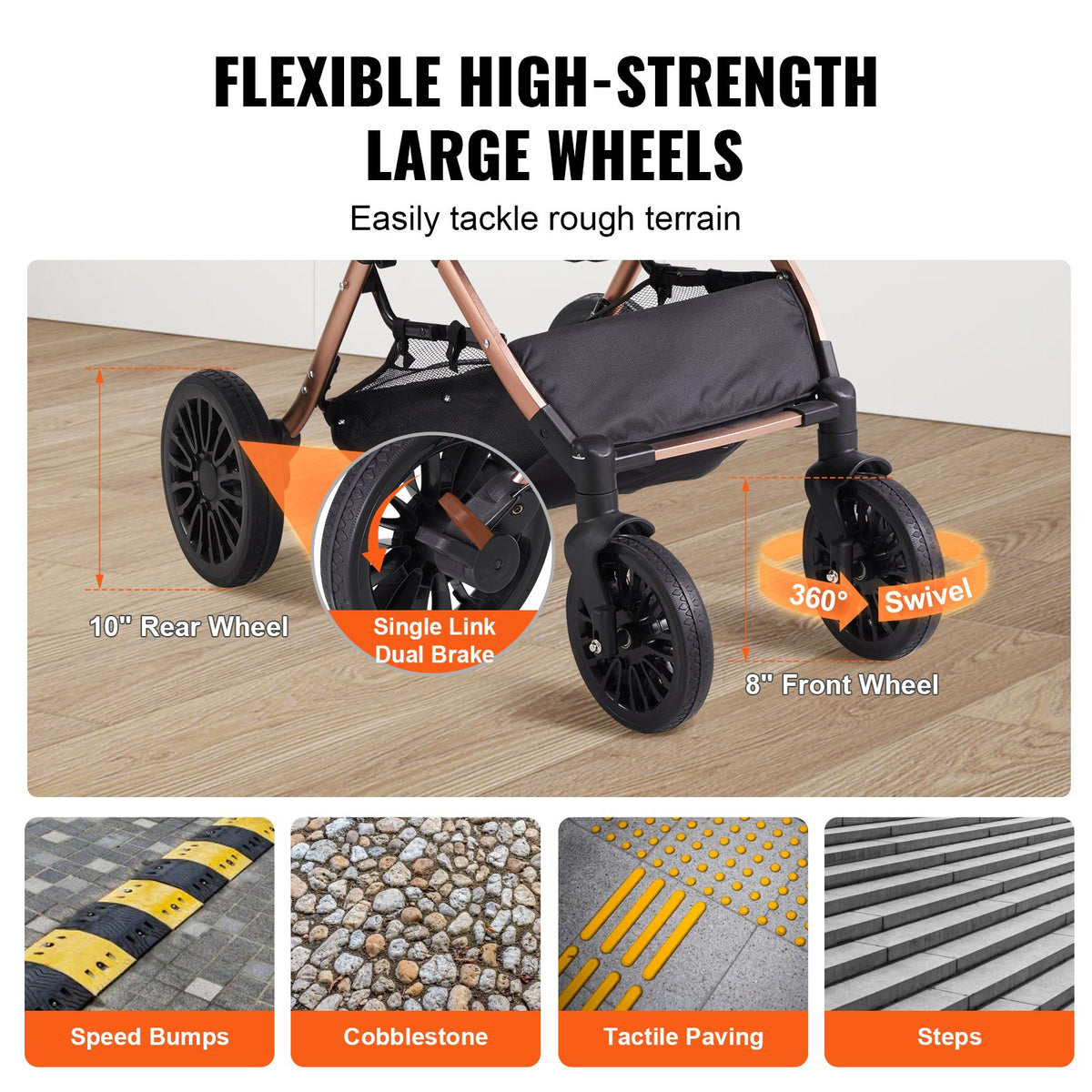4-Wheel Dog Stroller with Detachable Carrier โ Aluminum Frame, Brakes, Up to 66 lbs, Black โ view 3