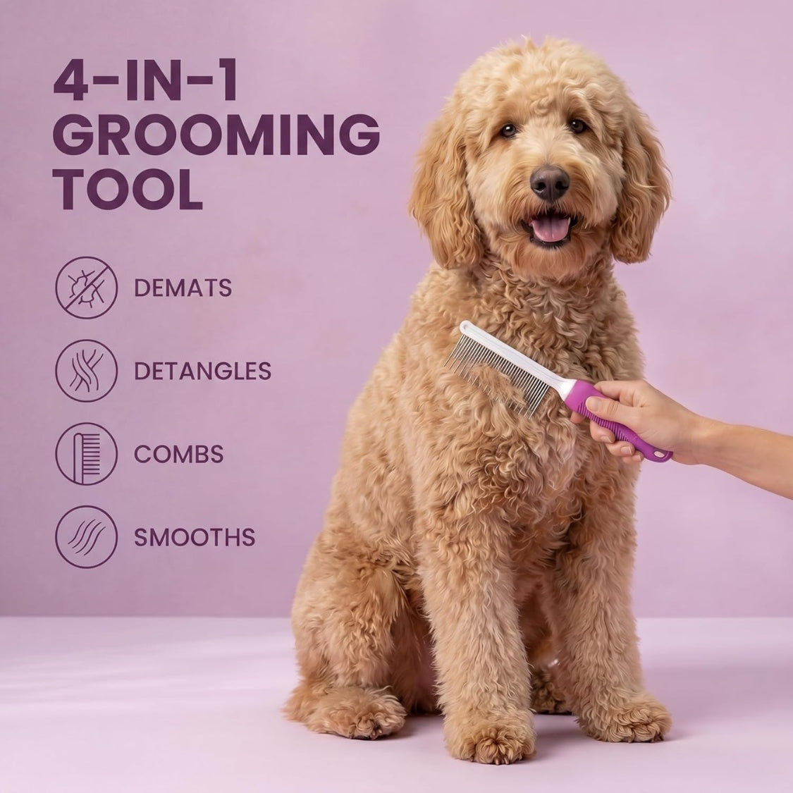 2-in-1 Pet Detangling Comb โ Long & Short Stainless Steel Teeth for Mats and Knots, Non-Slip Handle โ view 3