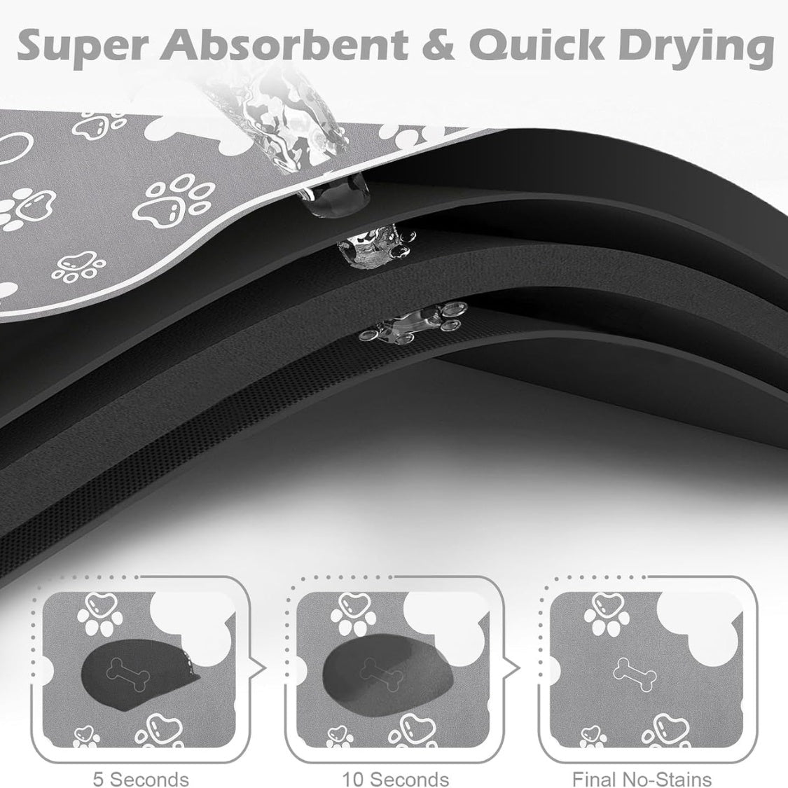 Bone-Shaped Absorbent Pet Feeding Mat with Rubber Non-Slip Backing, Grey โ view 6