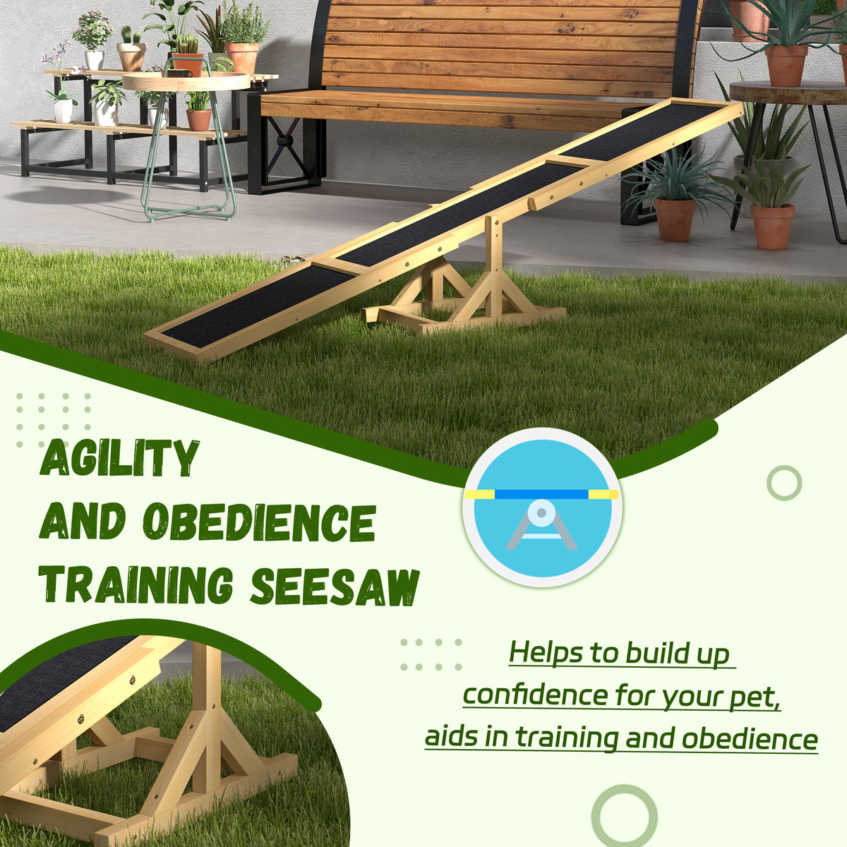 Wooden Dog Agility Seesaw โ 70.75 in Anti-Slip Teeter Board, 110 lb Capacity, Yellow โ view 7