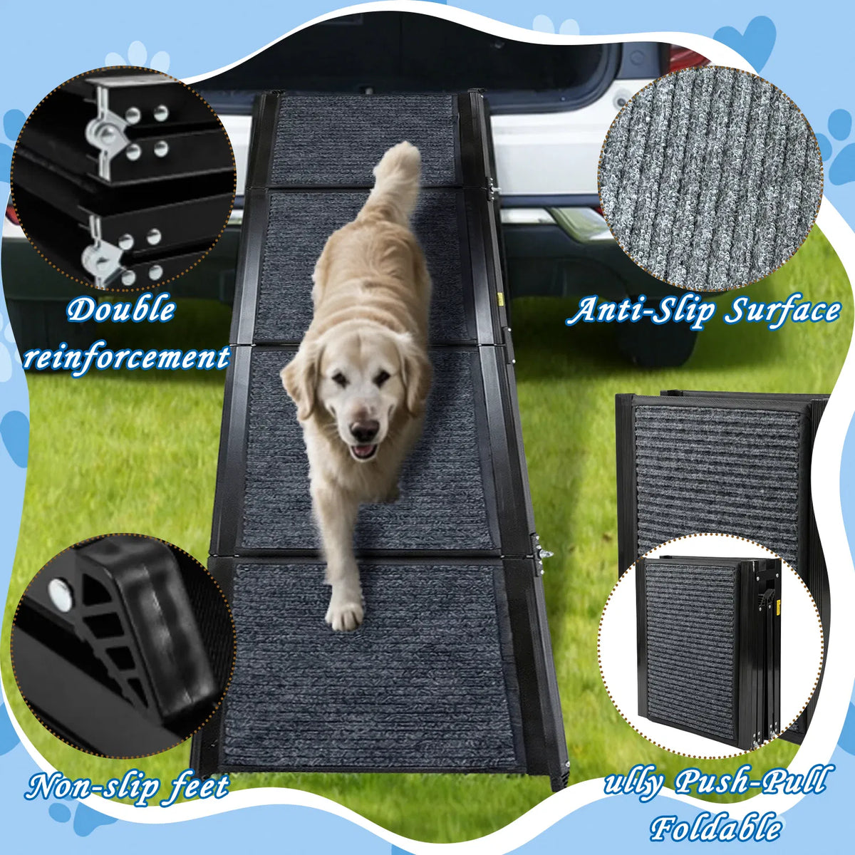 Folding Dog Ramp for Car, SUV & Truck โ 71 in Long, 19 in Wide, Non-Slip Surface โ view 5