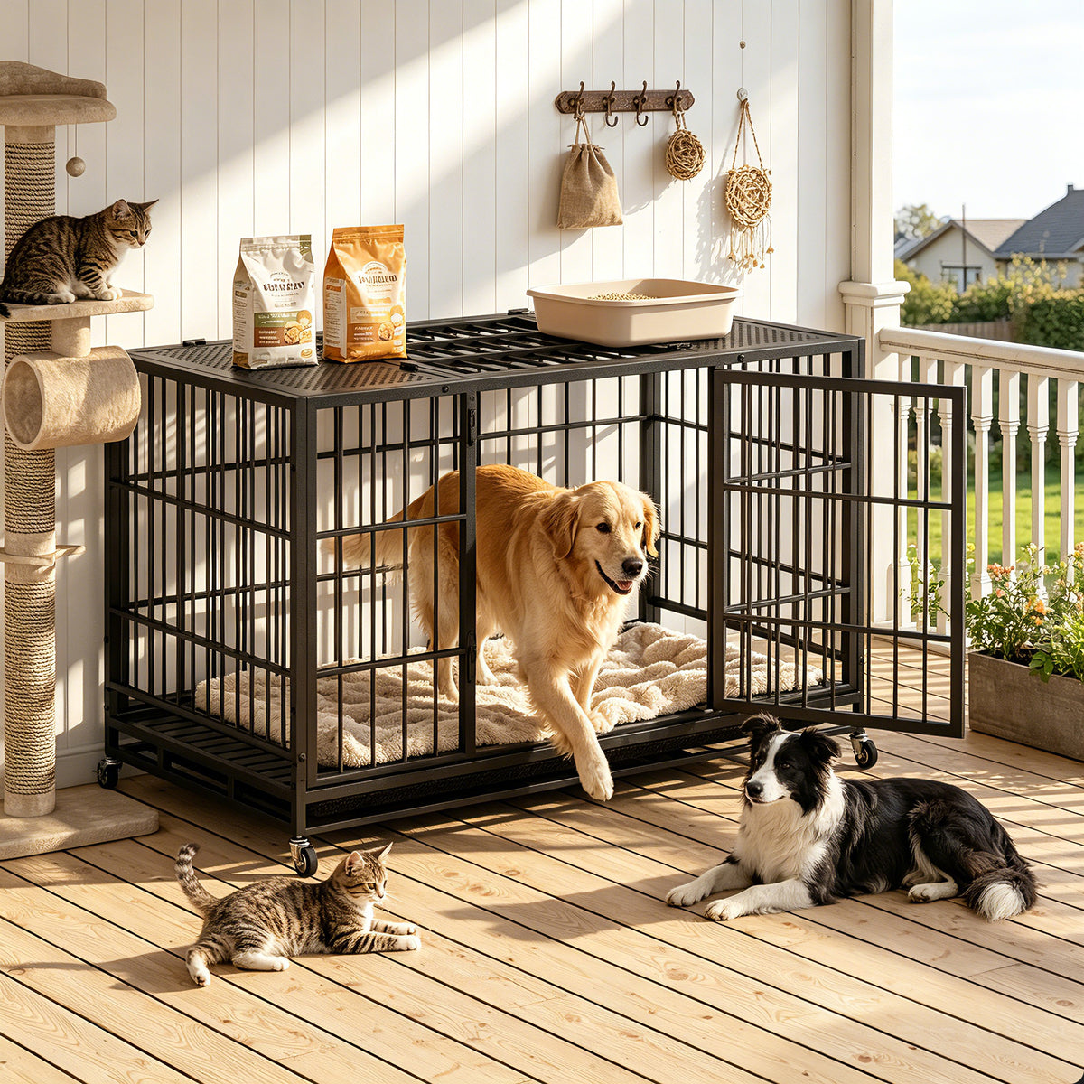 Heavy Duty Rolling Dog Crate โ Metal Kennel with Lockable Wheels & Removable Tray โ view 9