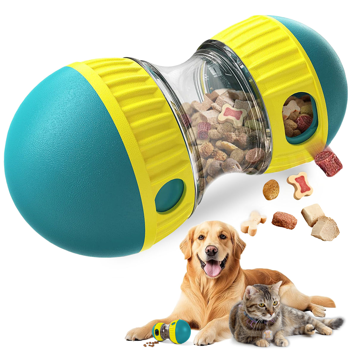 Adjustable Treat Dispensing Dog Ball, ABS Rolling Food Dispenser for Small to Large Dogs