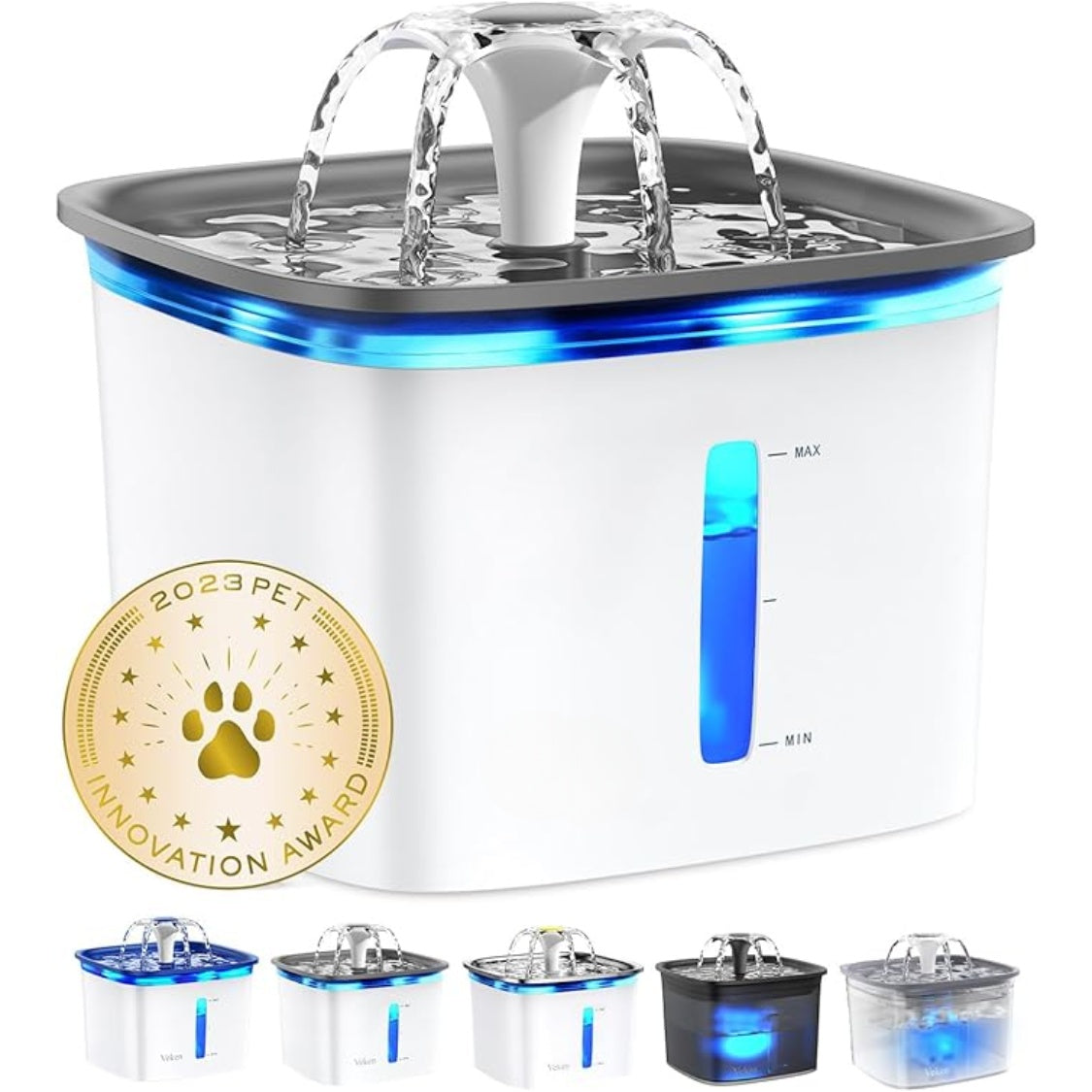 95 oz Automatic Pet Water Fountain โ Quiet Pump, 5-Stage Filtration & LED Light, White