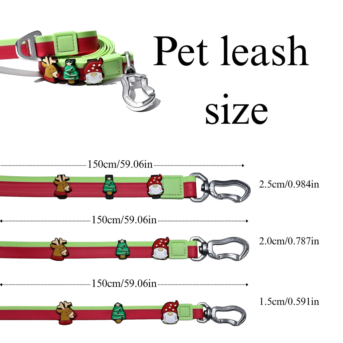 Two-Tone Embossed Dog Leash Set with 3 DIY Charms – Waterproof PVC, 15, 20 & 25 mm, Red, Green or Pink – view 3