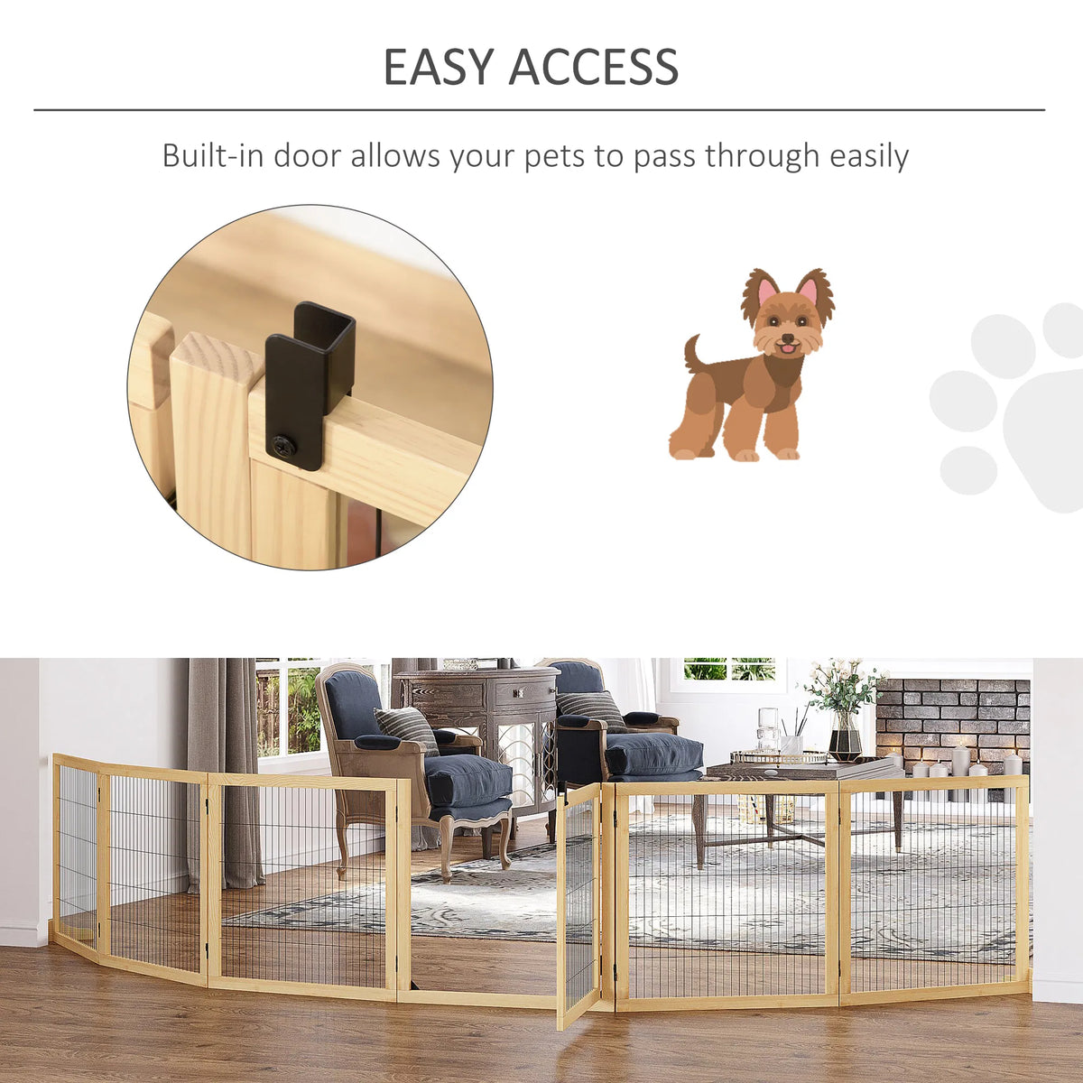 6-Panel Foldable Wooden Pet Gate & Playpen โ Natural Wood, 27.6 in High โ view 7
