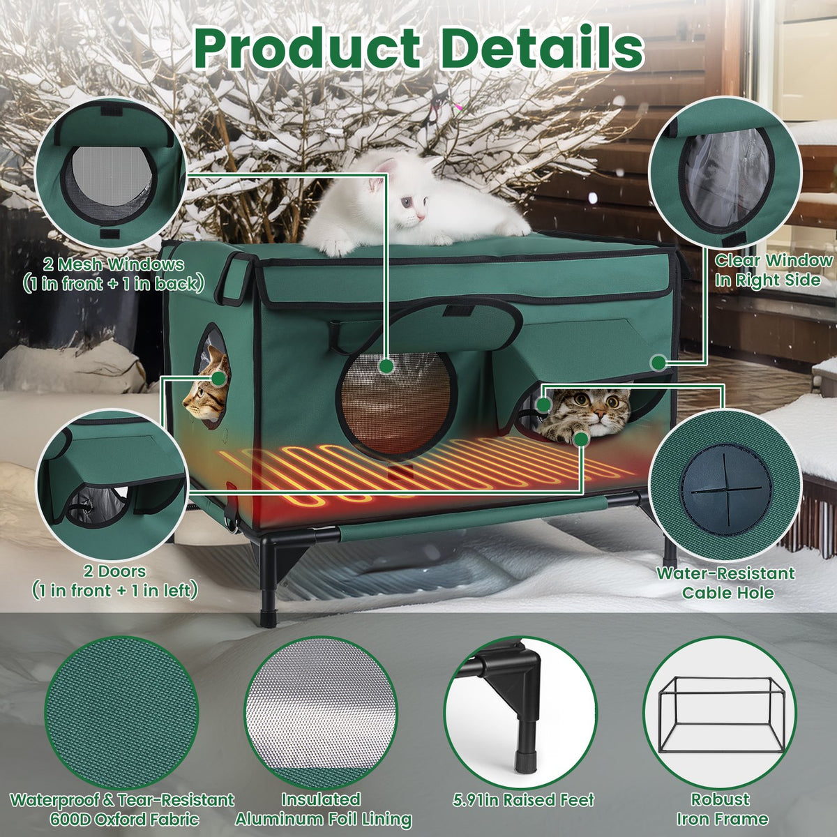 Heated Outdoor Cat House โ Waterproof Insulated Cat Shelter with Heating Pad for Winter โ view 5