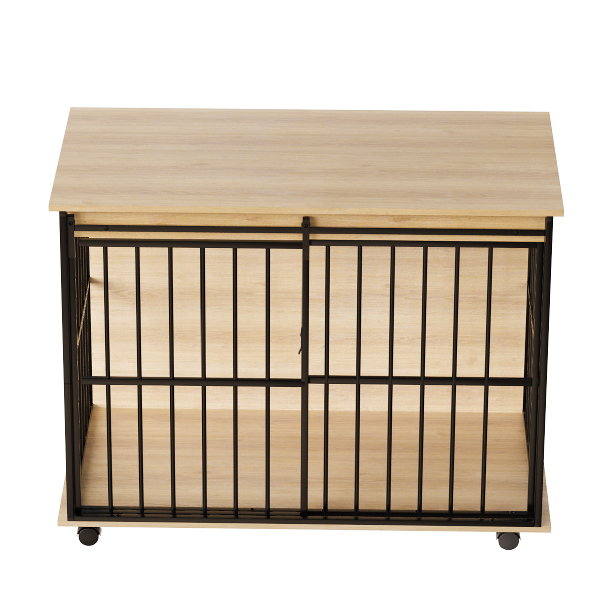 Wooden Dog Crate Furniture โ Large Kennel End Table with Sliding Door and Tray, Black and Natural โ view 9