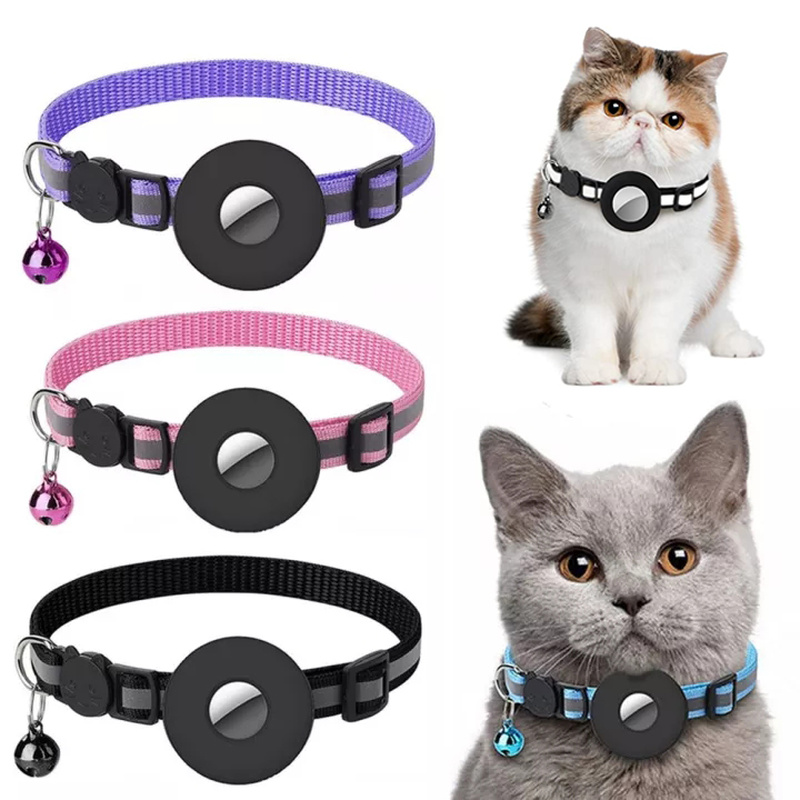 Reflective Nylon Collar with Waterproof Tracker Holder – For Round Bluetooth Trackers, Cats & Dogs