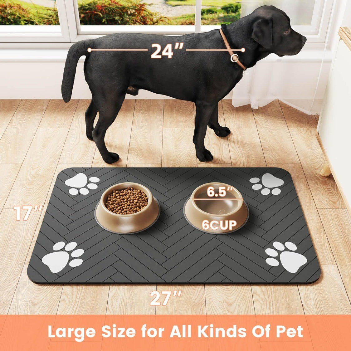 Absorbent Dog Food Mat โ Stain-Resistant Pet Placemat with Waterproof Rubber Backing, Black โ view 4