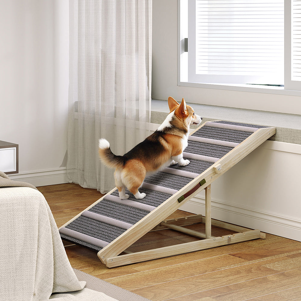 Foldable Wooden Dog Ramp for Couch, Bed or Car with 4 Height Settings and Carpet Surface โ view 10
