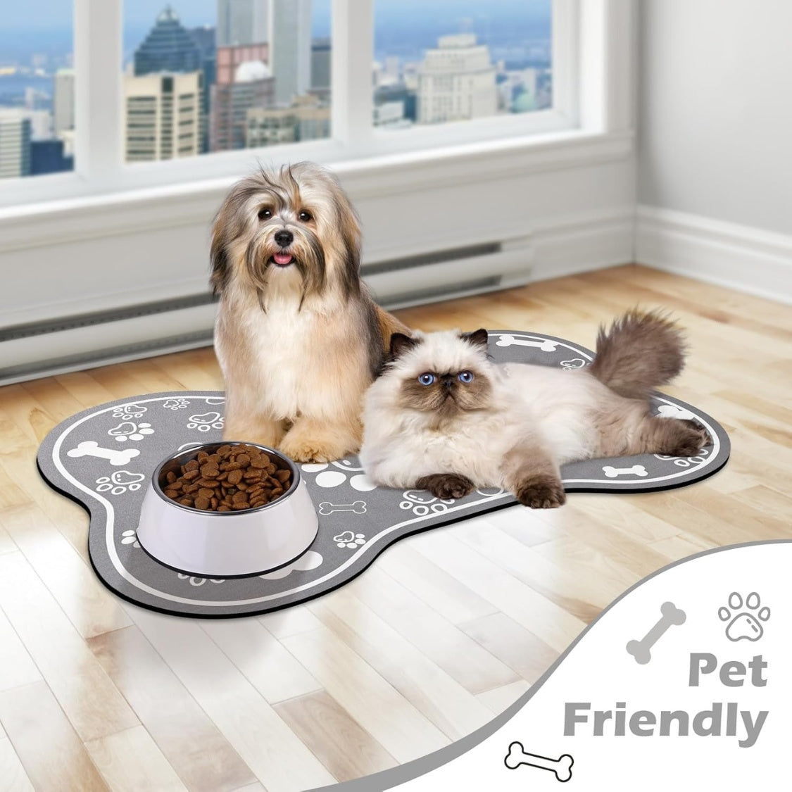 Bone-Shaped Absorbent Pet Feeding Mat with Rubber Non-Slip Backing, Grey โ view 7