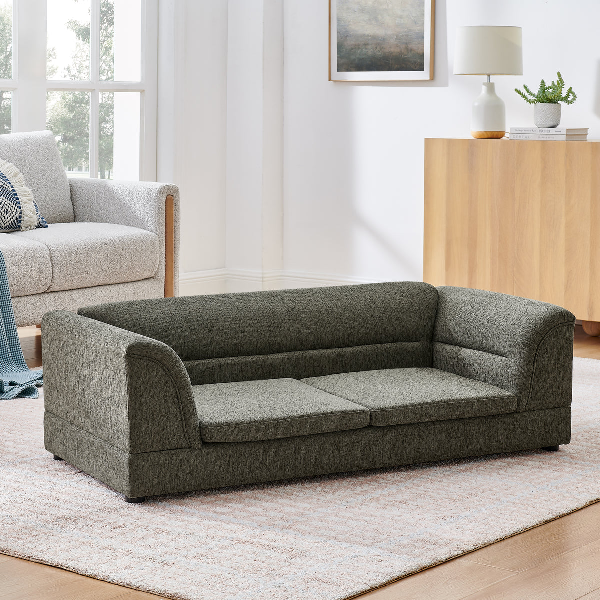 Oversized Dog Sofa Bed with Curved Armrests โ Linen Pet Couch for Large Dogs, Dark Gray โ view 4