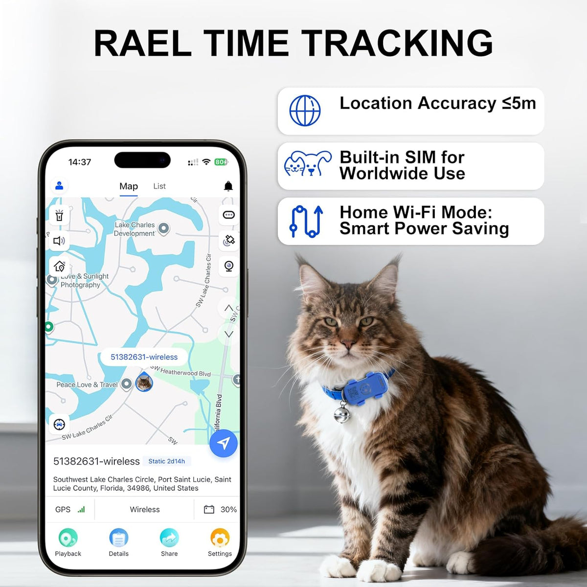 Real-Time Dog GPS Tracker โ Geofence Alerts, Sound & Light Finder, IP67 Waterproof (App Subscription Required) โ view 4