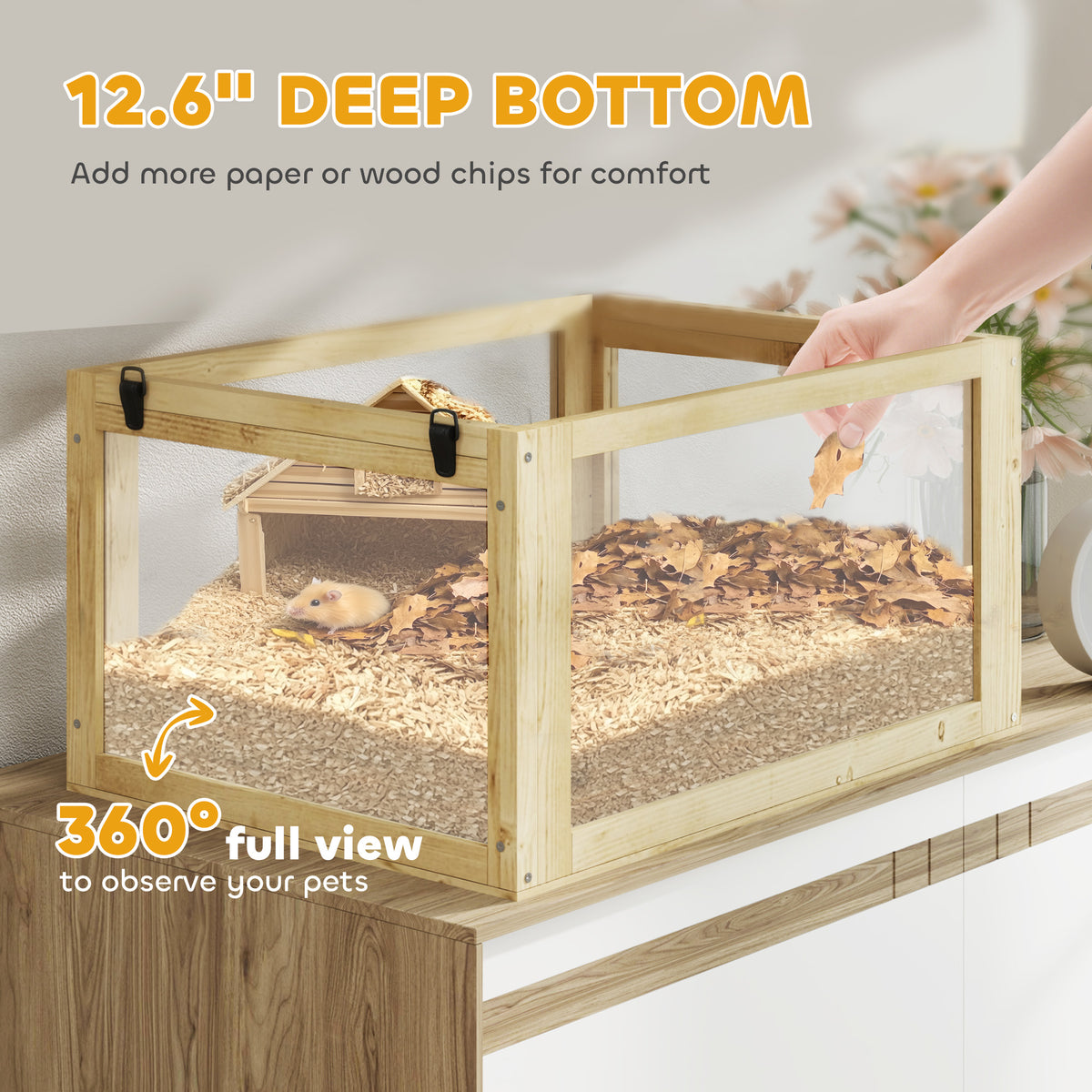 3-Tier Wooden Hamster Cage with Acrylic Panels, Exercise Wheel, Seesaw, Ramps and Hut โ view 5