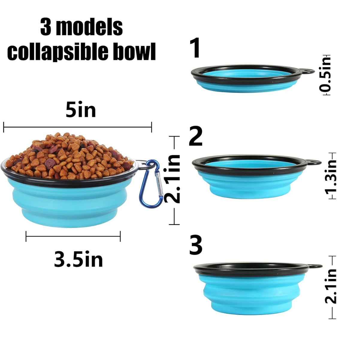 Collapsible Dog Travel Bowls with Lids, 2-Pack Foldable Food & Water Bowls with Clip โ view 2