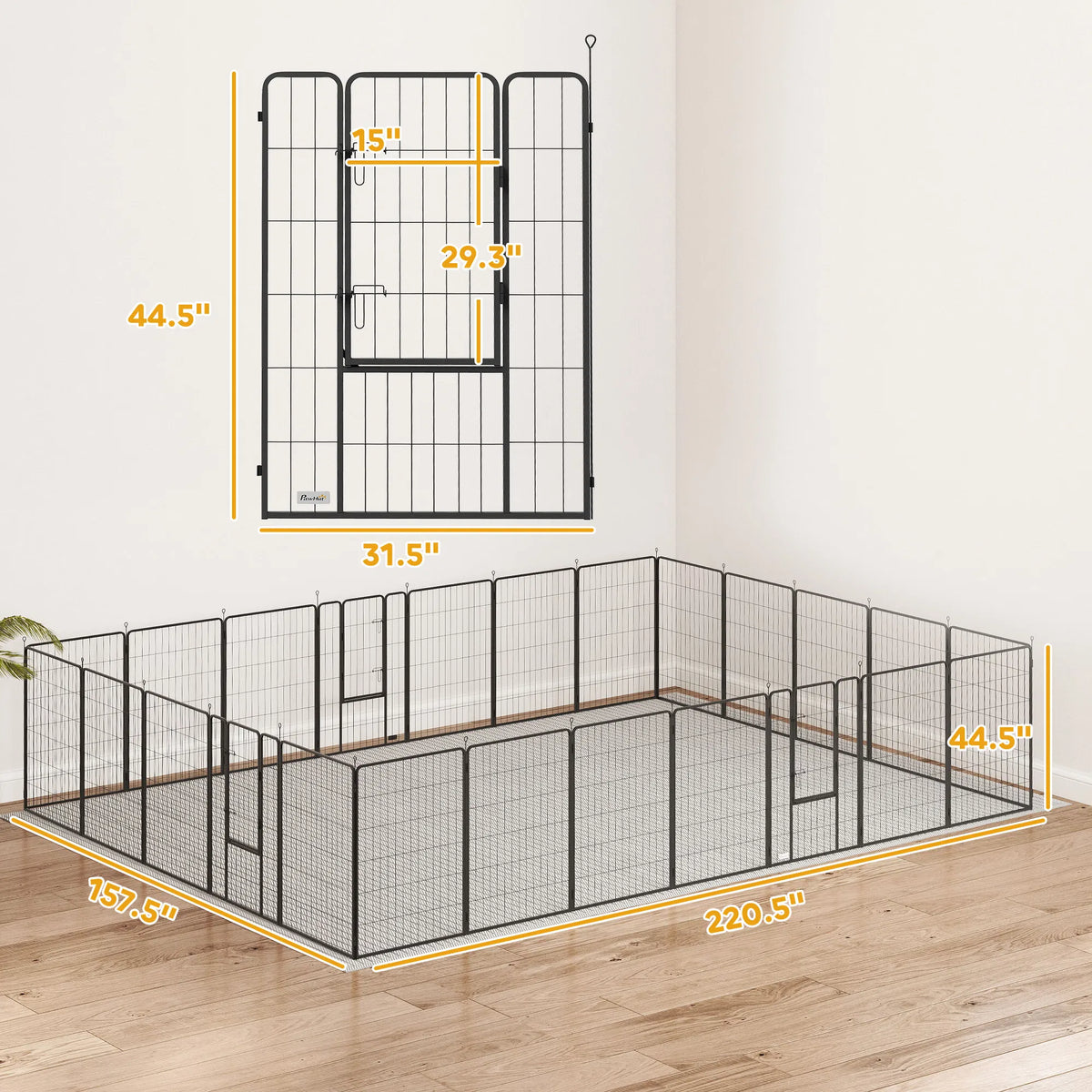 24-Panel Extra-Tall Metal Dog Playpen โ 44.5 in High, 3 Doors, Black โ view 5