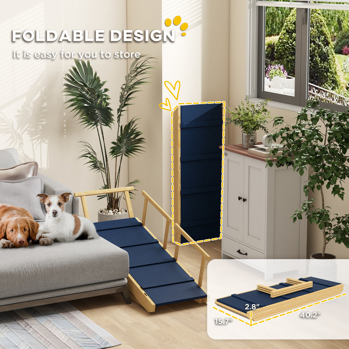 Adjustable Height Wooden Dog Ramp โ Foldable Pine Pet Steps with Non-Slip Mat, 4 Levels โ view 7