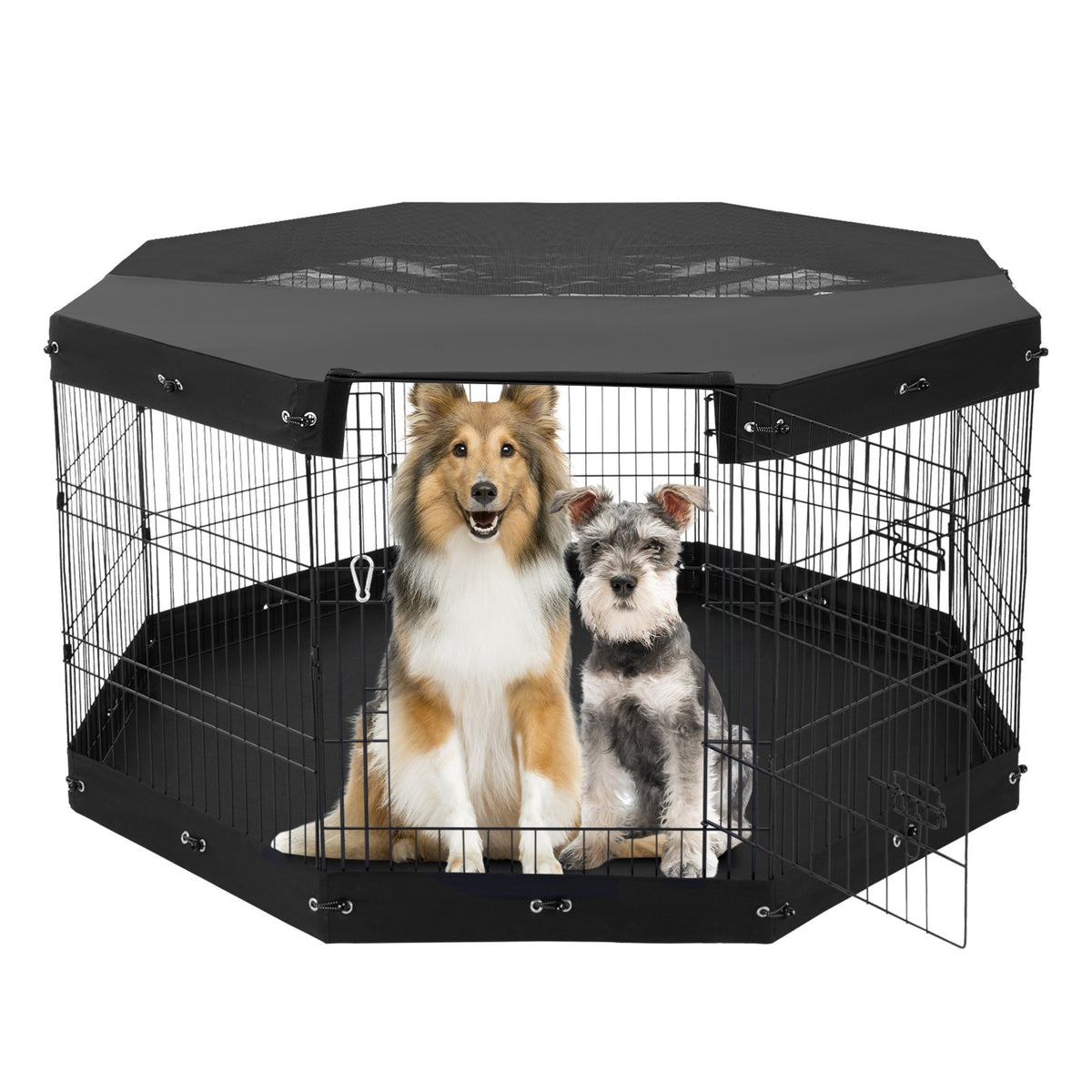 8-Panel Foldable Metal Dog Playpen โ 30 in Exercise Pen with Top Cover & Floor Mat